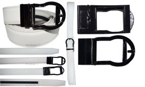 men's white belt 43" genuine leather dress casual automatic transparant buckle - Image 9