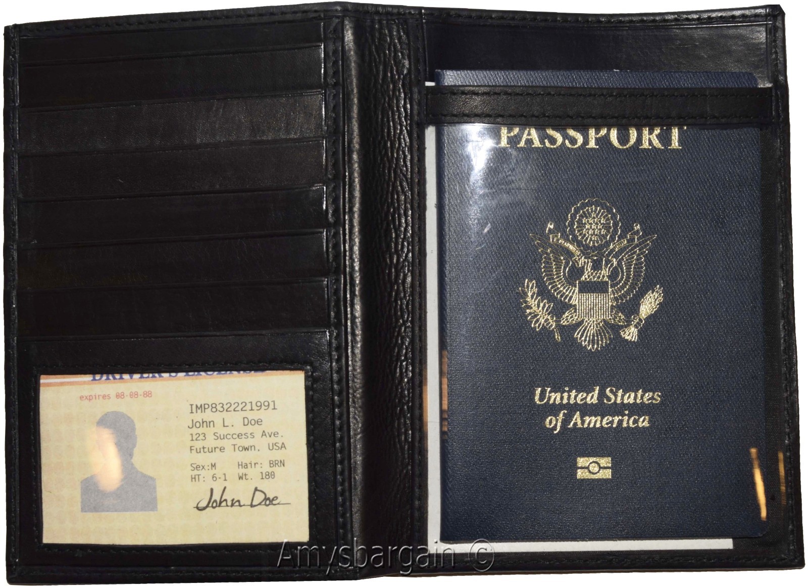 passport case lambskin leather passport holder 6 credit card ID large bifold new - Image 12