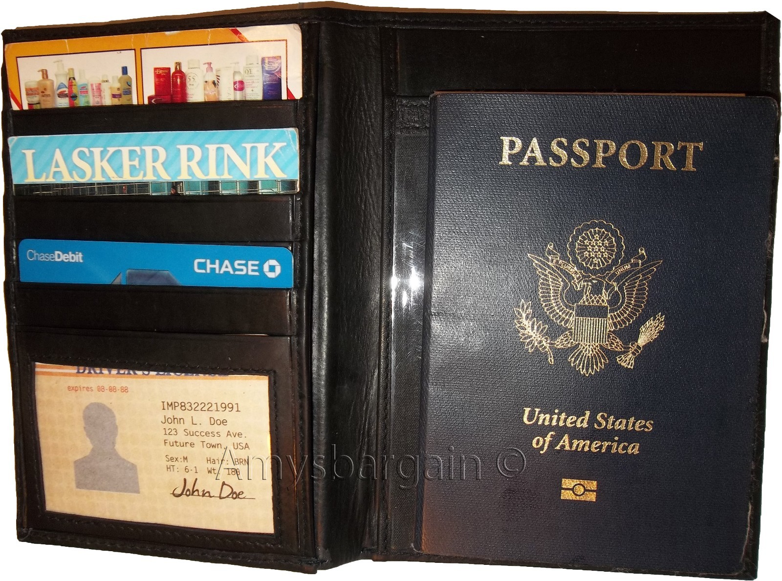 passport case lambskin leather passport holder 6 credit card ID large bifold new - Image 4