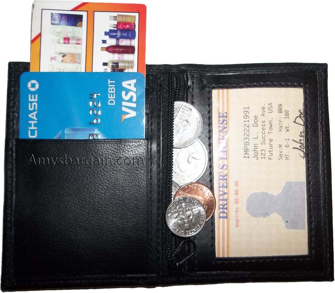 slim compact business cad case 4 credit card 2 ids zip change purse new - Image 13