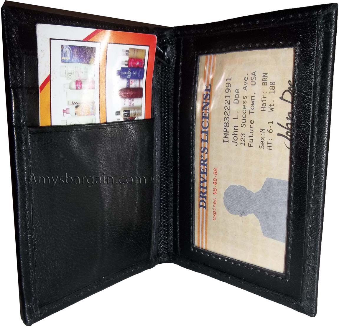 slim compact business cad case 4 credit card 2 ids zip change purse new - Image 3