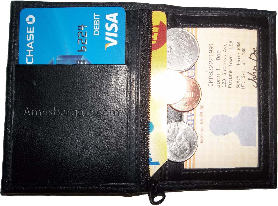 slim compact business cad case 4 credit card 2 ids zip change purse new - Image 7