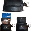 women/men's mini leather change purse key ring coin bag mini wallet black case