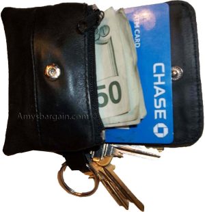 women/men's mini leather change purse key ring coin bag mini wallet black case - Image 12
