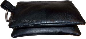 women/men's mini leather change purse key ring coin bag mini wallet black case - Image 6