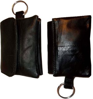 women/men's mini leather change purse key ring coin bag mini wallet black case - Image 8