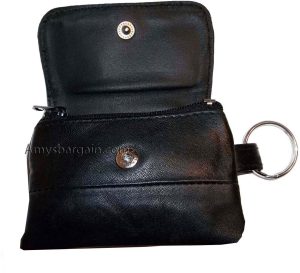 women/men's mini leather change purse key ring coin bag mini wallet black case - Image 9