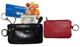 women's leather change purse zip coin wallet coin purse 2 pockets purse key ring
