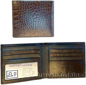 2 New Crocodile Skin Printed Leather man's bi fold wallet 2 bill slots 6 card ID - Image 8