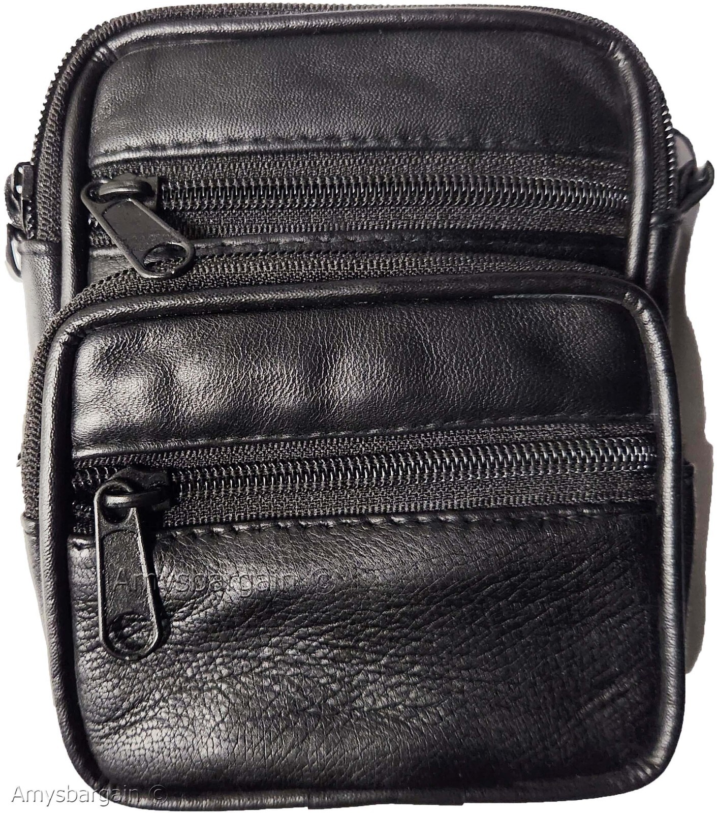 Belt bag small leather men's mini belt bag Black bag w/ loop mini zip belt bag - Image 11