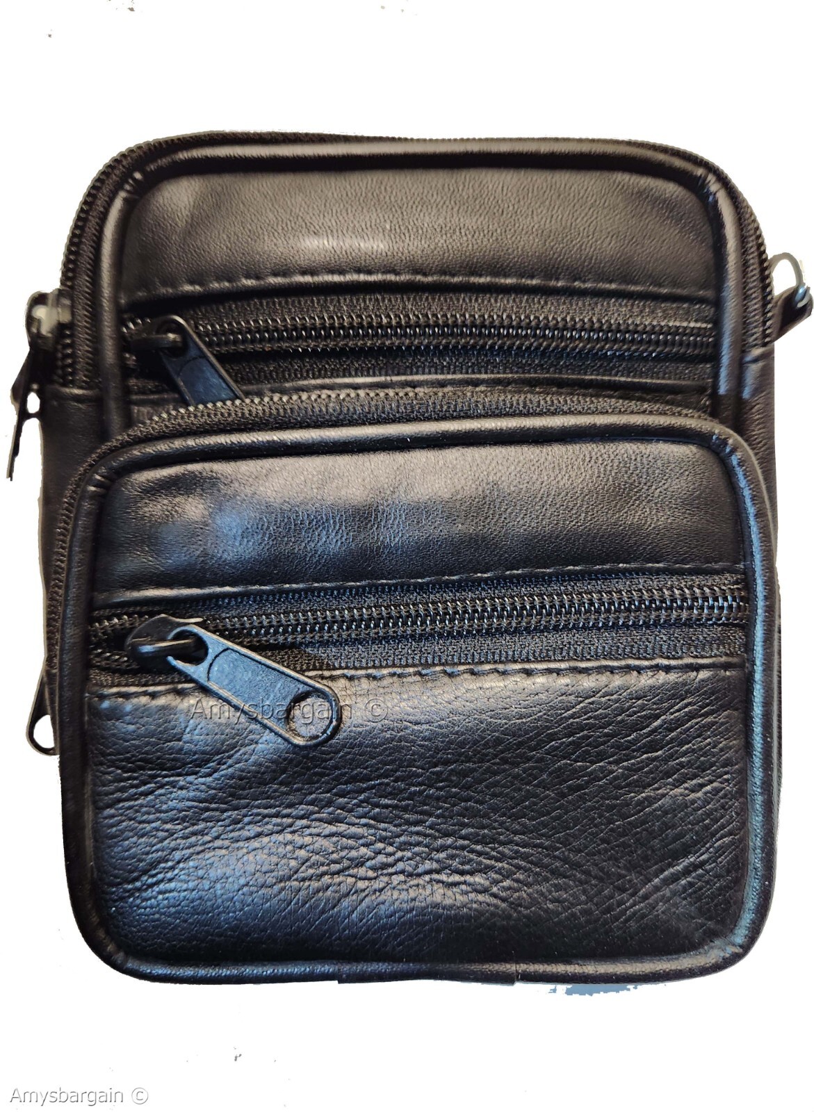 Belt bag small leather men's mini belt bag Black bag w/ loop mini zip belt bag - Image 13