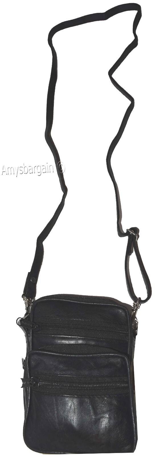 Belt bag small leather men's mini belt bag Black bag w/ loop mini zip belt bag - Image 14