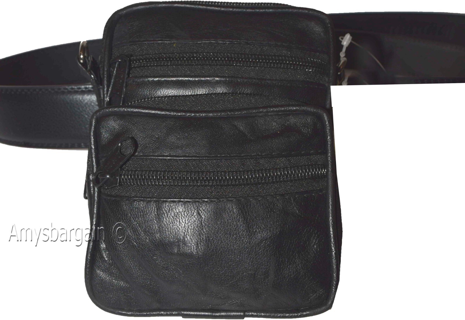 Belt bag small leather men's mini belt bag Black bag w/ loop mini zip belt bag - Image 15