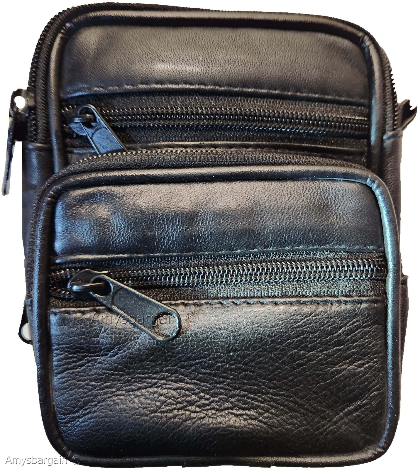 Belt bag small leather men's mini belt bag Black bag w/ loop mini zip belt bag - Image 3