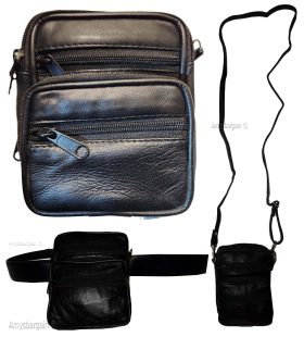 Belt bag small leather men's mini belt bag Black bag w/ loop mini zip belt bag