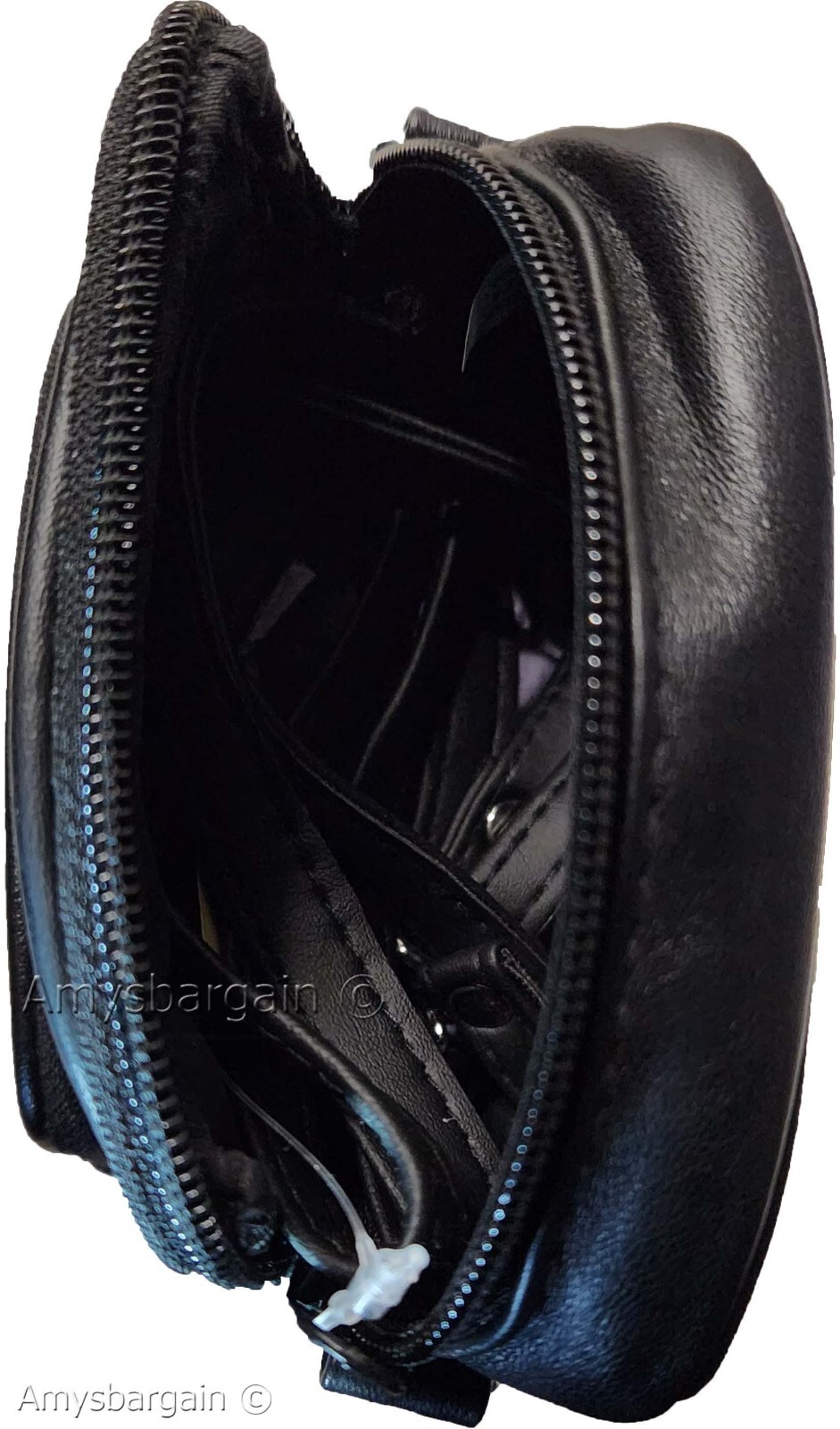 Belt bag small leather men's mini belt bag Black bag w/ loop mini zip belt bag - Image 5