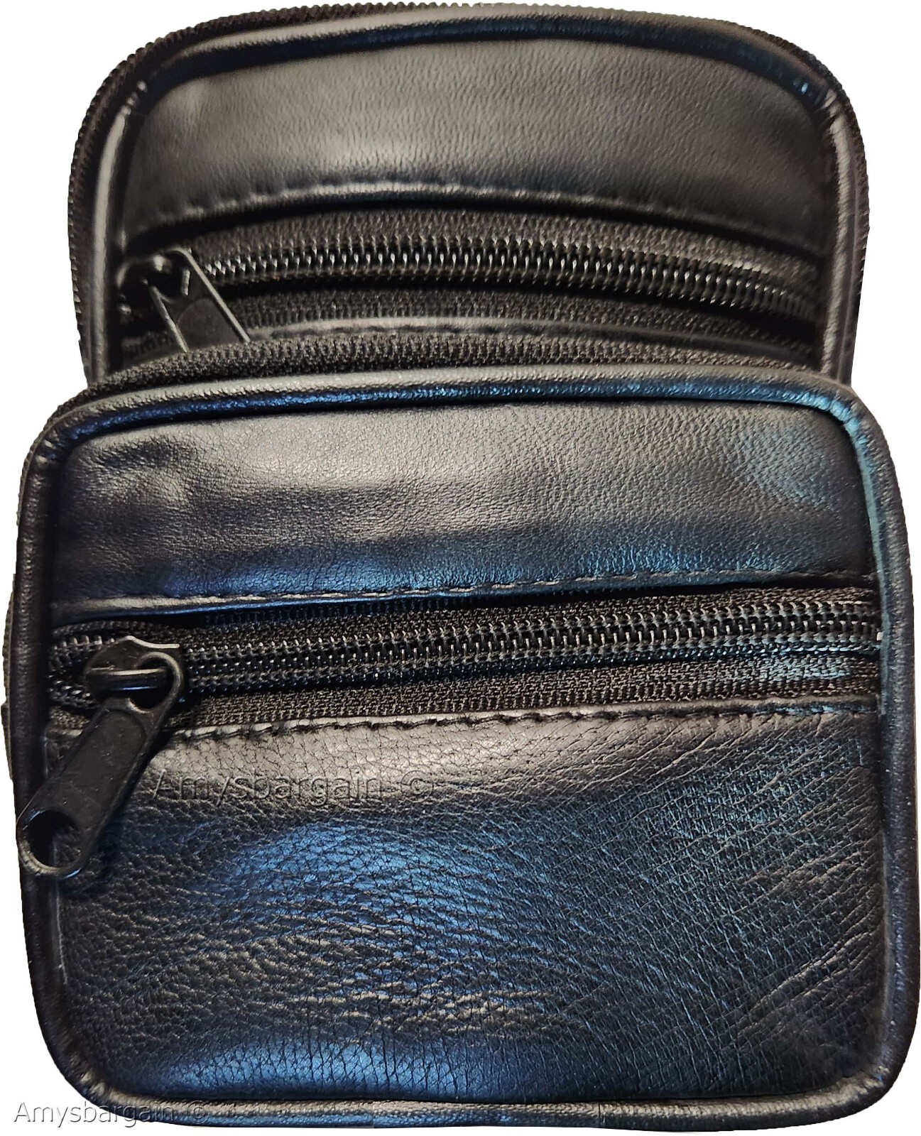 Belt bag small leather men's mini belt bag Black bag w/ loop mini zip belt bag - Image 7