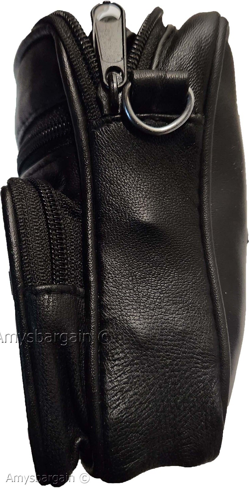 Belt bag small leather men's mini belt bag Black bag w/ loop mini zip belt bag - Image 8