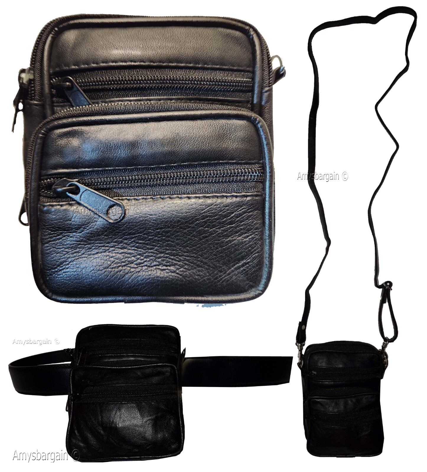 Belt bag small leather men's mini belt bag Black bag w/ loop mini zip belt bag