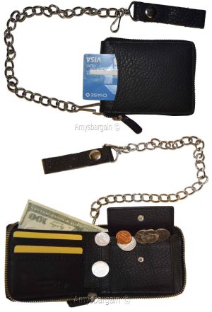 Biker's Chain wallet. Leather Zip around wallet, Motorcycle Trucker Biker wallet