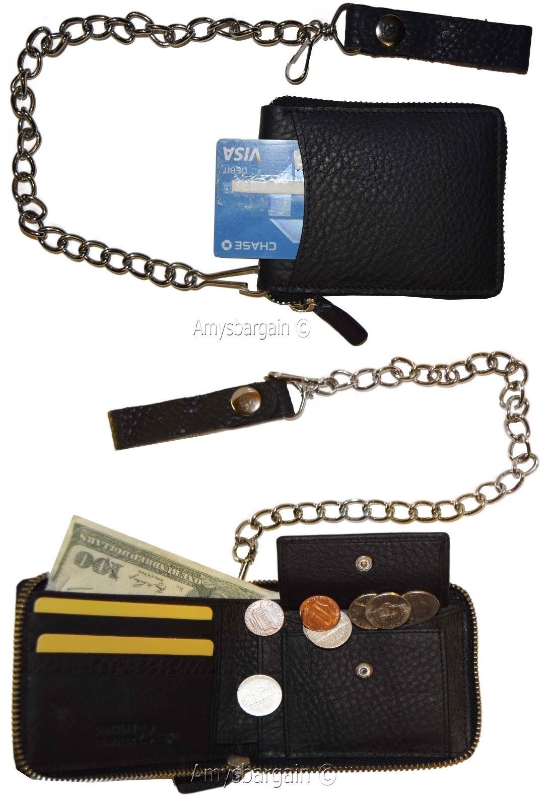 Biker's Chain wallet. Leather Zip around wallet, Motorcycle Trucker Biker wallet