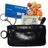 Black Leather change purse, Zip coin wallet, 2 pocket coin case w/key ring BNWT
