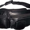 Black Leather waist pouch large waist bag leather bag sports bag 7 zip pockets