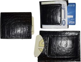 Crocodile skin printed leather money clip black bifold billfold new lot of 3