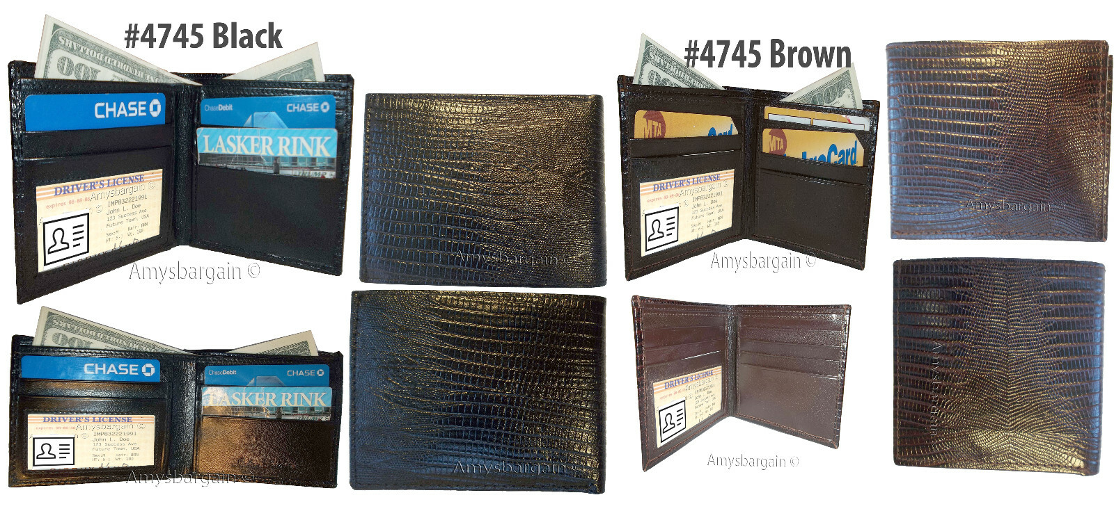 Italian Styled Lizard Printed Leather man's bifold wallet 2 bill slots 8 card ID
