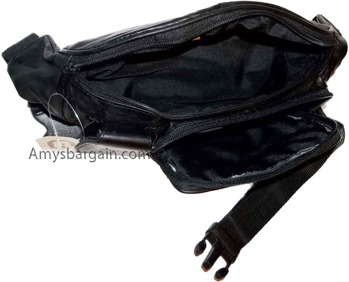 Leather waist pouch black waist bag leather bag 3 pocket fanny pack New with tag - Image 12