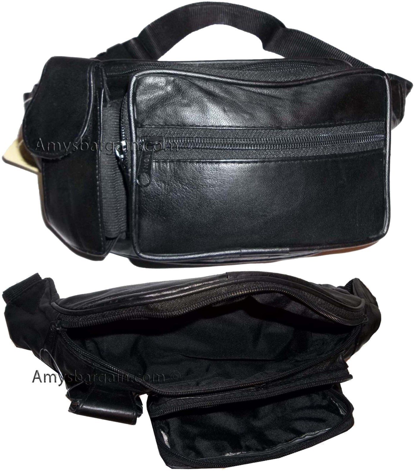 Leather waist pouch black waist bag leather bag 3 pocket fanny pack New with tag - Image 19