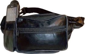 Leather waist pouch black waist bag leather bag 3 pocket fanny pack New with tag