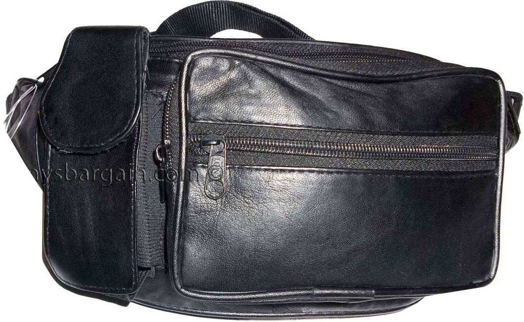 Leather waist pouch black waist bag leather bag 3 pocket fanny pack New with tag - Image 4
