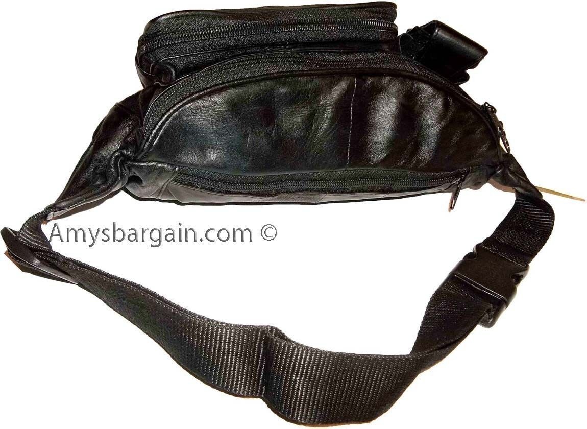 Leather waist pouch black waist bag leather bag 3 pocket fanny pack New with tag - Image 5