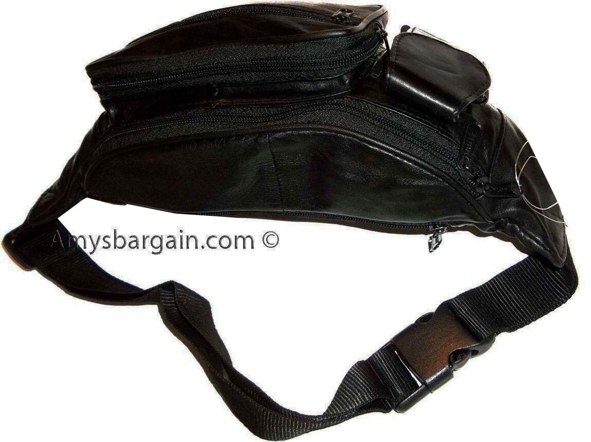 Leather waist pouch black waist bag leather bag 3 pocket fanny pack New with tag - Image 7