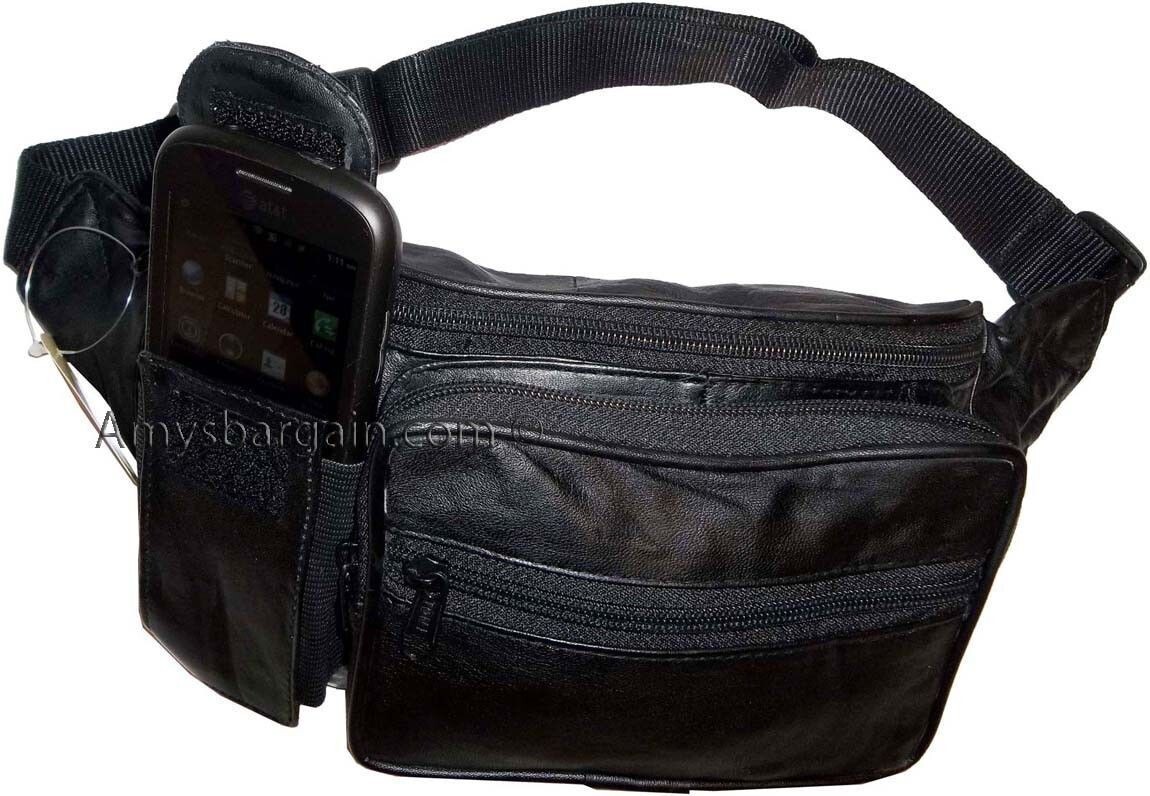 Leather waist pouch black waist bag leather bag 3 pocket fanny pack New with tag - Image 8