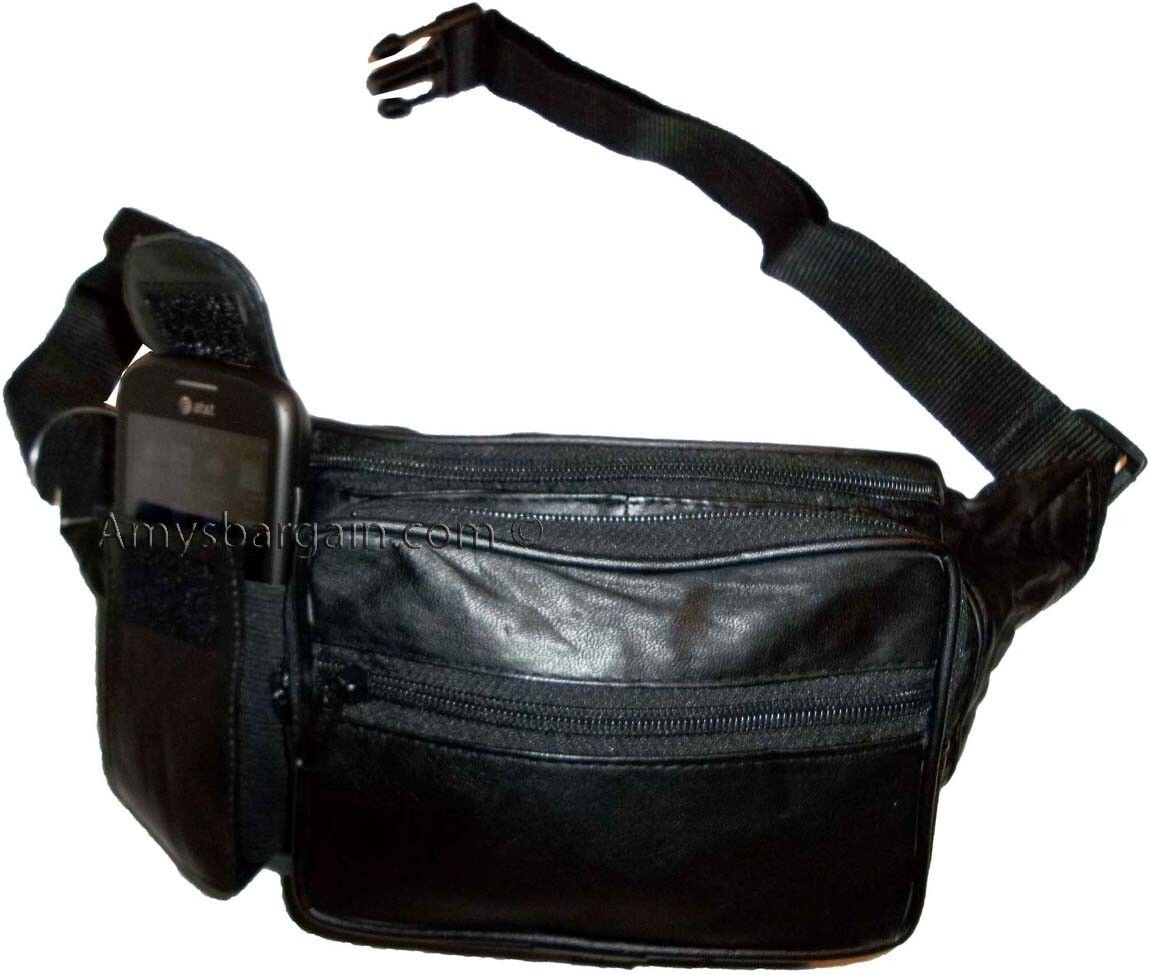Leather waist pouch black waist bag leather bag 3 pocket fanny pack New with tag - Image 9