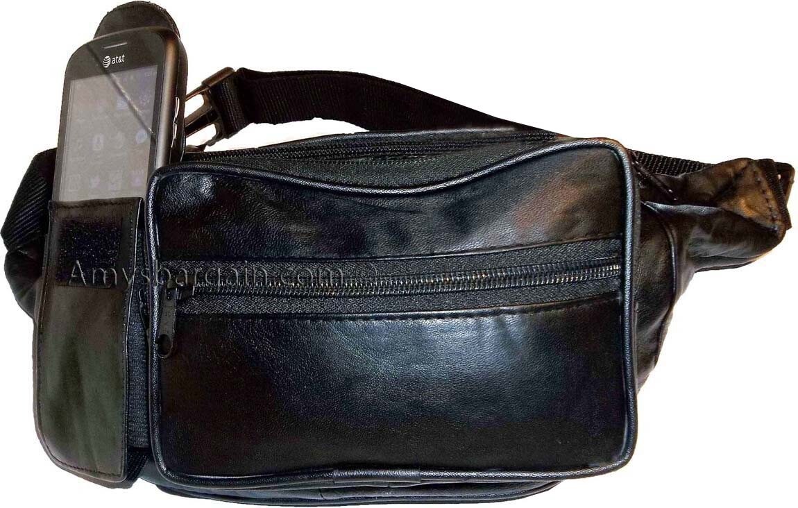 Leather waist pouch black waist bag leather bag 3 pocket fanny pack New with tag