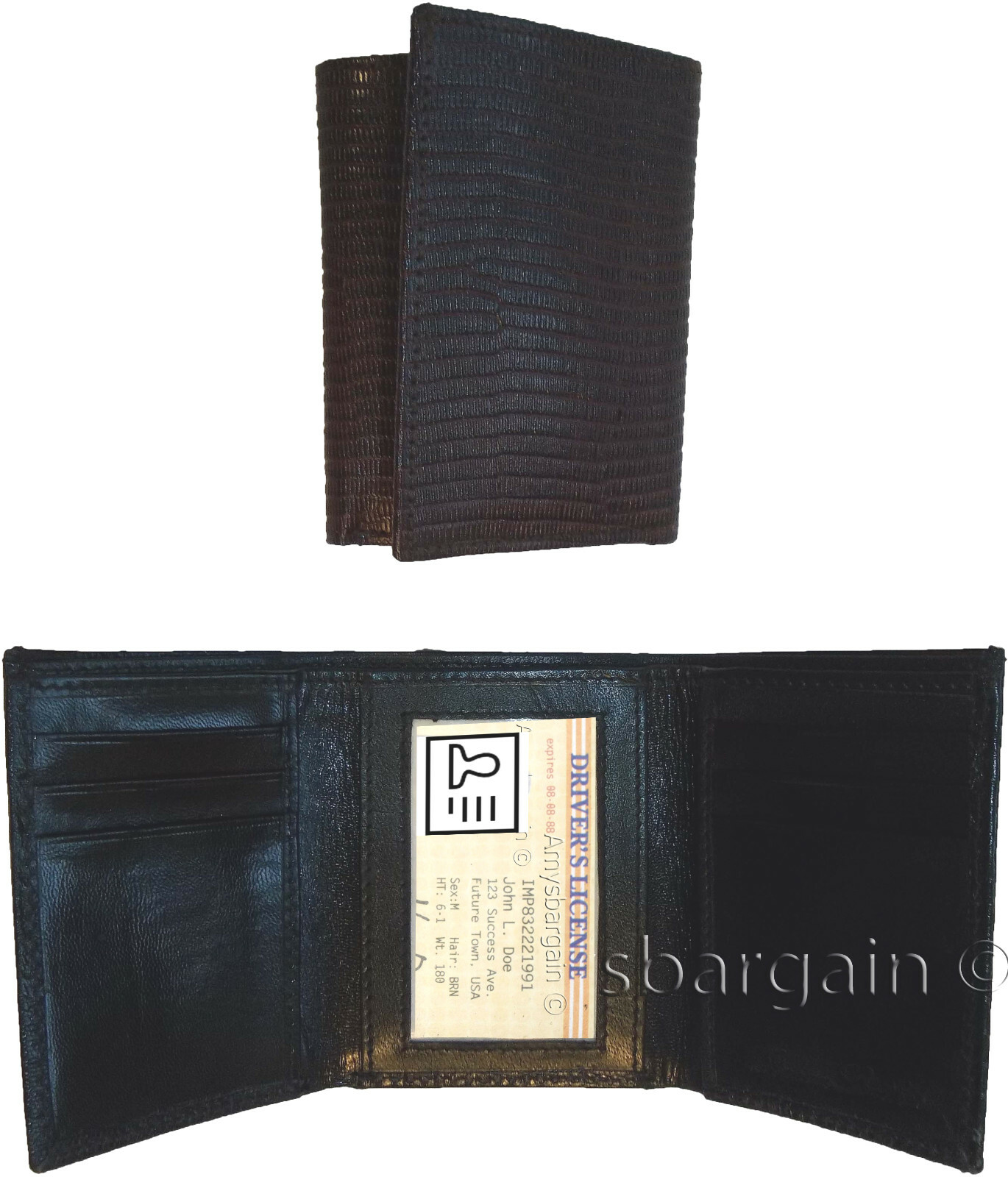 Lot of 2 Lizard printed leather Man's Trifold wallet 2 bill slots 9 card ID new - Image 7