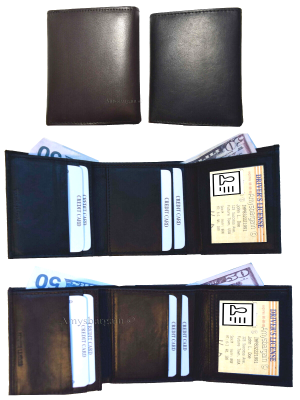 Lot of 2 Man's genuine calfskin Leather Trifold wallet 8 credit card 2 bill slot