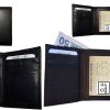 Lot of 2 New Men's Black leather trifold wallet 6 credit cards 2 bill slots BN