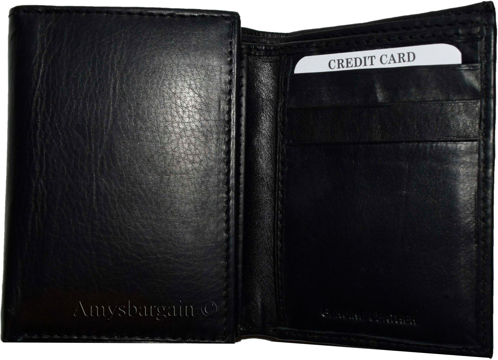 Lot of 2 New Men's Black leather trifold wallet 6 credit cards 2 bill slots BN - Image 10