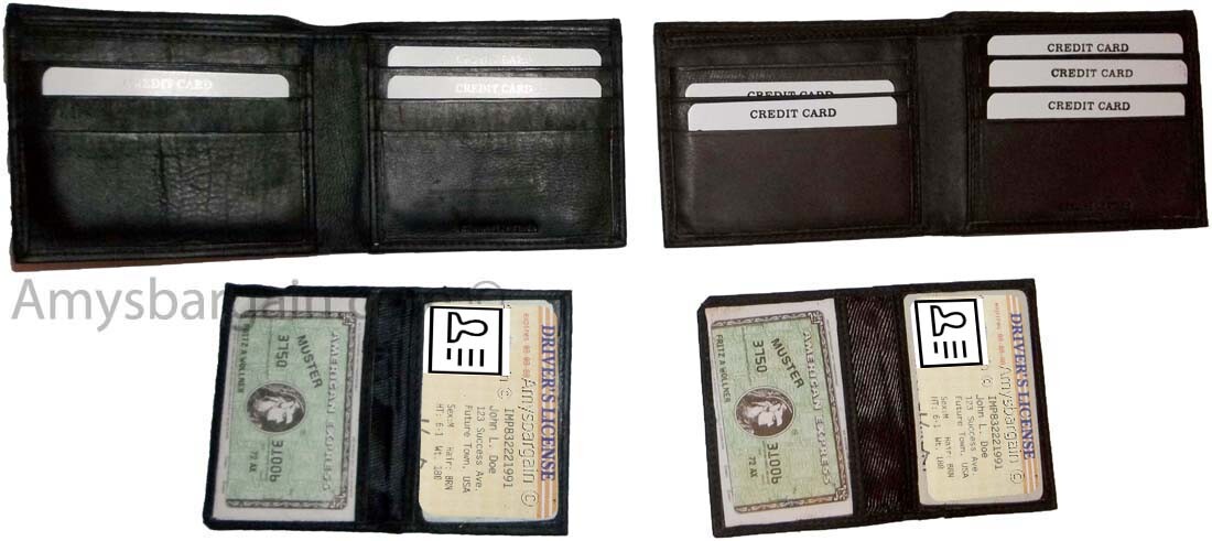 Lot of 2 New Men's Soft Black/Brown Leather Bifold Wallet 9 Credit Card 2 ID BN