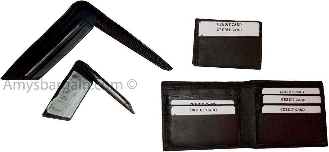Lot of 2 New Men's Soft Leather Black billfold Wallet 9 Credit ATM Card 2 ID NWT - Image 11