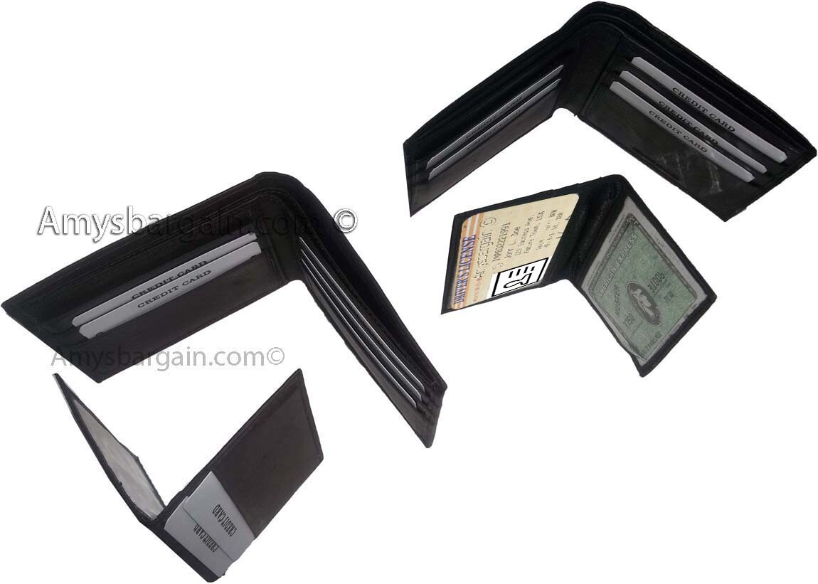 Lot of 2 New Men's Soft Leather Black billfold Wallet 9 Credit ATM Card 2 ID NWT - Image 4