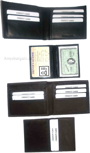 Lot of 2 New Men's Soft Leather Black billfold Wallet 9 Credit ATM Card 2 ID NWT