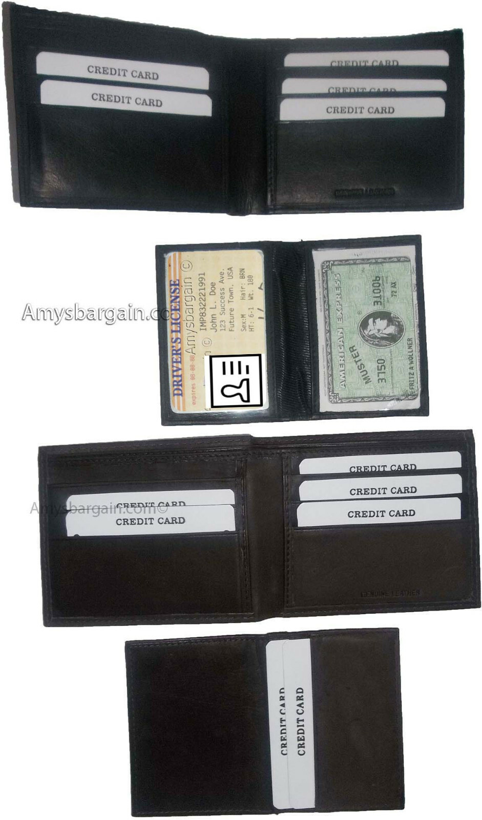 Lot of 2 New Men's Soft Leather Black billfold Wallet 9 Credit ATM Card 2 ID NWT - Image 6