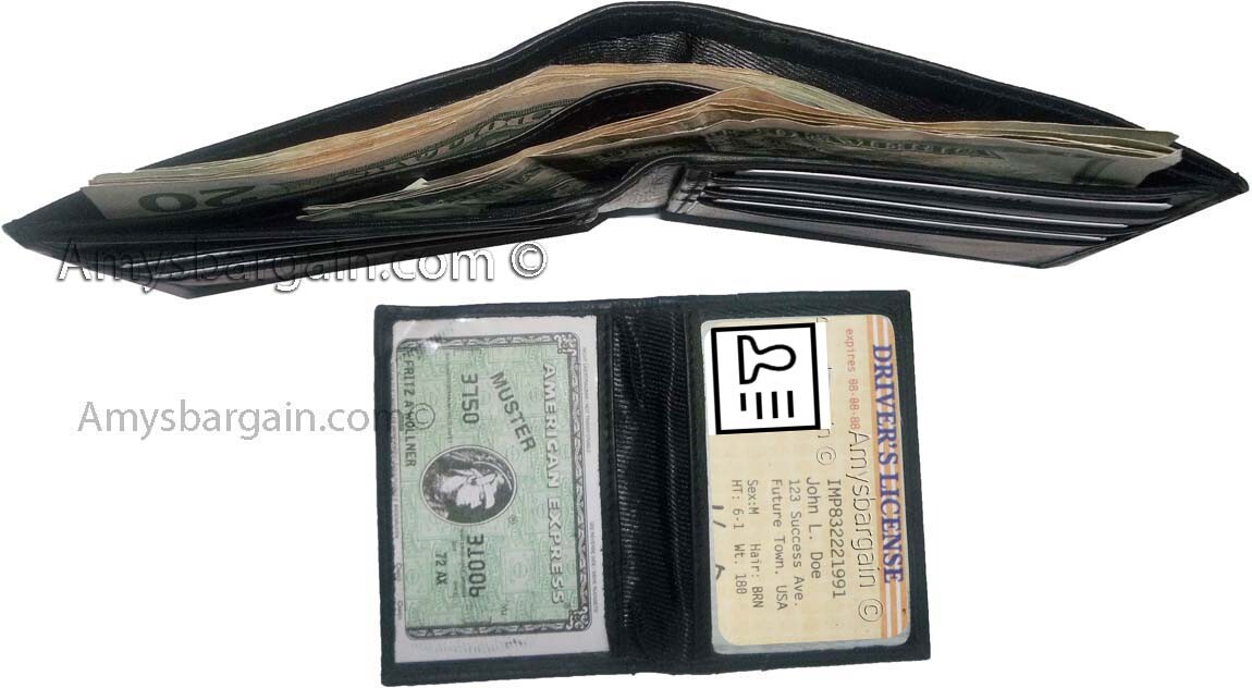 Lot of 2 New Men's Soft Leather Black billfold Wallet 9 Credit ATM Card 2 ID NWT - Image 7