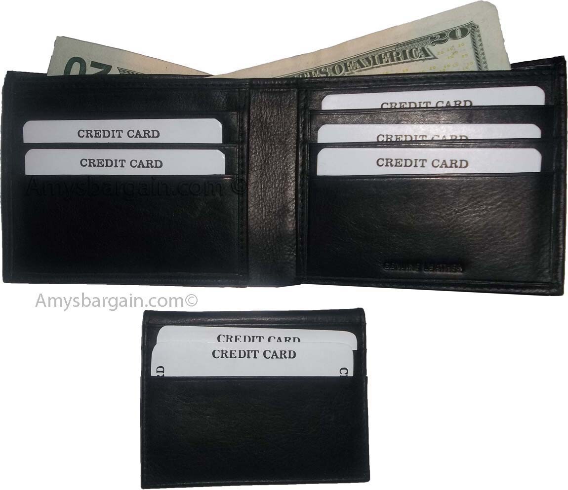 Lot of 2 New Men's Soft Leather Black billfold Wallet 9 Credit ATM Card 2 ID NWT - Image 8
