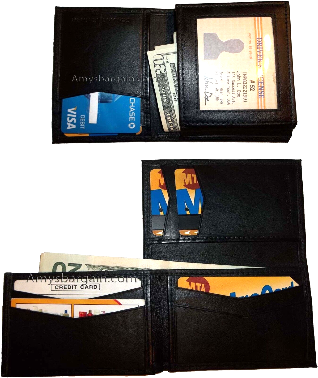 Lot of 2 New Style Trifold Leather Man’s Black wallet 7 Credit cards ID case NWT